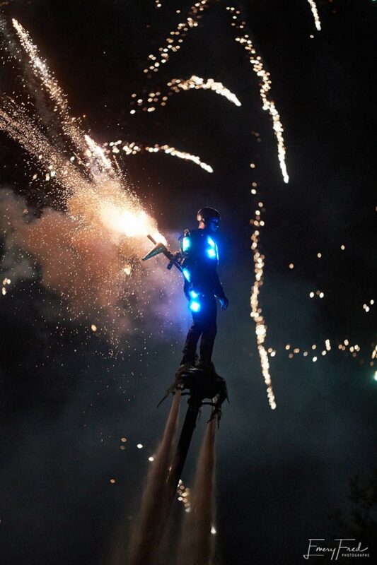 Flyboard pyrotechnics lighting