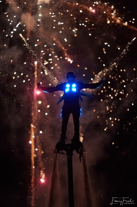 Flyboard pyrotechnics architectural lighting