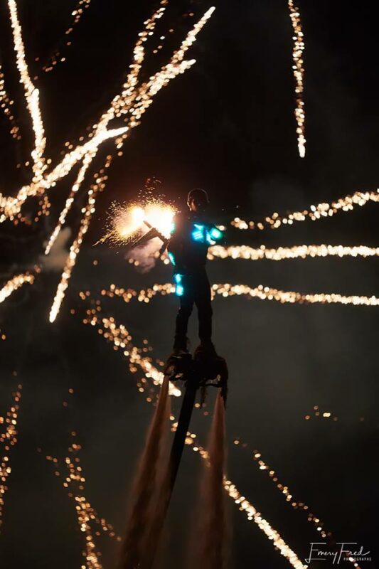 Flyboard pyrotechnics show